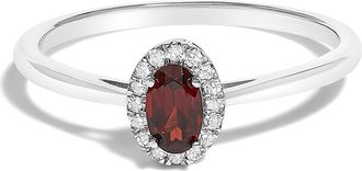 House of Brilliance 10K White Gold Oval and Diamond Accent Halo Birthstone Ring in Red Garnet at Nordstrom, Size 6.5