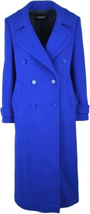 Dondup Dubbelbreasted lange jas met kasjmier - Dames - Mantel - Blauw - 2XL - Kasjmier - Jassen