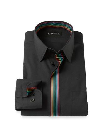 Paul Fredrick Comfort Stretch Non-iron Solid Dress Shirt With Contrast Trim