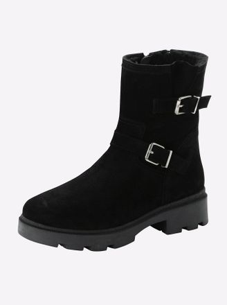 Sheego Stiefelette SHEEGO, Damen, Gr. 39, XXL-Schaft, schwarz, Leder, Veloursleder, Schuhe Stiefelette