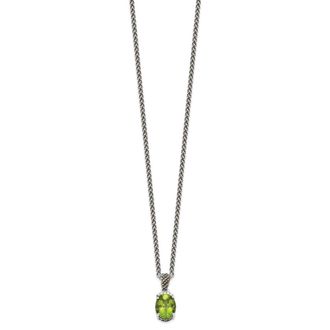 Diamond2Deal Sterling Silver with 14K Accent Oval Peridot and Diamond Pendant Necklace