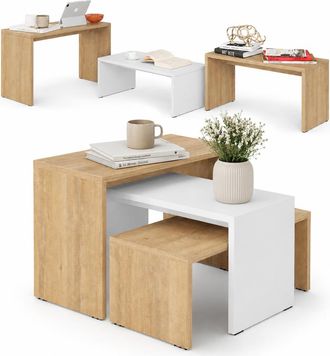 Decortie Tavolino Caffe Divano Salotto Rettangolare 3pz Design Moderno Legno Quercia