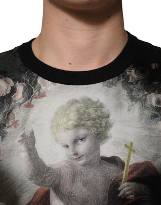 Dolce & Gabbana Black Cashmere Cherub Print Baroque Mens Sweater