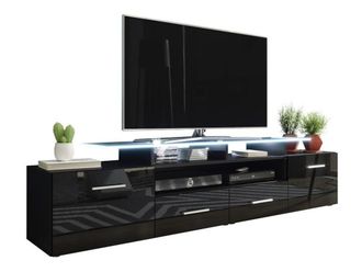 Mirjan24 Mueble Tv Charlotte 117, Negro + Negro Brillante, N&uacute;mero De Puertas: 2, N&uacute;mero De Cajones: 2, 194x38x39cm