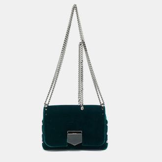 Jimmy Choo London Lockett City Green Velvet Shoulder Bag
