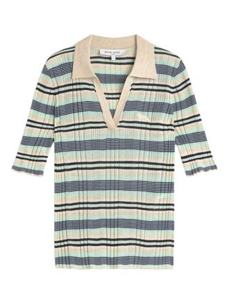 Maison Kitsun&eacute; Fijngeribbeld gestreepte poloshirt - Blauw