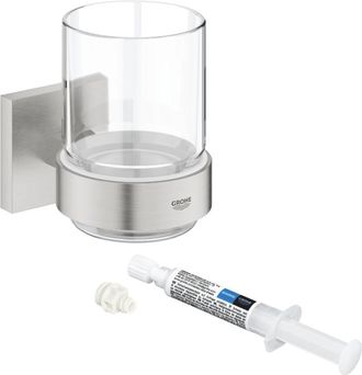 GROHE Vidrio Con Soporte Grohe Start Cube Supersteel + Grohe Quickglue A1 Para Acceso Con Placa De Fijaci&oacute;n