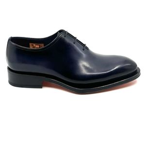 Santoni Richelieu One Cut - Heren - Nette schoenen - Blauw - 40 EU - Leer - Schoenen