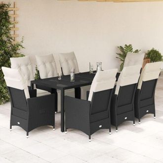 vidaXL Set De Comedor De Jard&iacute;n 9 Pzas Y Cojines Rat&aacute;n Sint&eacute;tico Negro Vidaxl