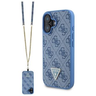 OEM Funda R&iacute;gida De Cuero Guess Guhcp16sp4tdscpb Para Iphone 16 De 6.1 Azul/azul Con Logo Met&aacute;lico Y Detalles De Strass