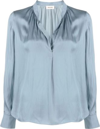 Zadig&Voltaire band-collar blouse - women - Recycled Polyester/Polyester - S - Blue