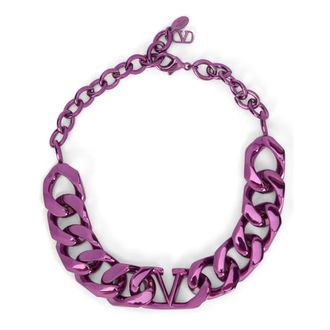 Valentino Garavani Necklaces, female, Purple, ONE SIZE, Logo Chain Necklace Signature Brass