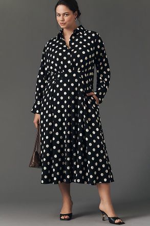 English Factory Polka Dot Midi Shirt Dress