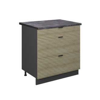 Vicco Mueble Bajo De Cocina Fame-line, Panel De Roble, 80 Cm Con 3 Cajones, Et Antracita