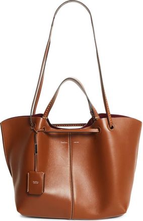 Max Mara Double Leather Shopper Tote in Amber Brown at Nordstrom