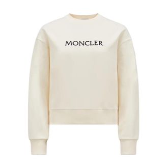 Moncler Sweatshirt van katoen met geborduurd logo - Dames - Sweatshirts - Wit - L - Katoen - Hoodies & sweatvesten