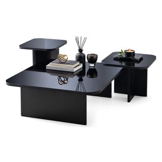 Dmora Mesa De Caf&eacute; Pagliara, Efecto Brillante, Forma Cuadrada, Material De Tapa En Madera Noble, 80x80x30h Cm Negro