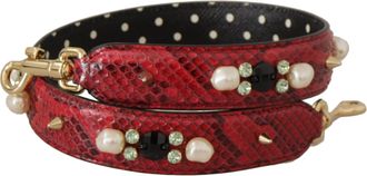 Dolce & Gabbana Womens Red Exotic Leather Crystals Bag Shoulder Strap Python