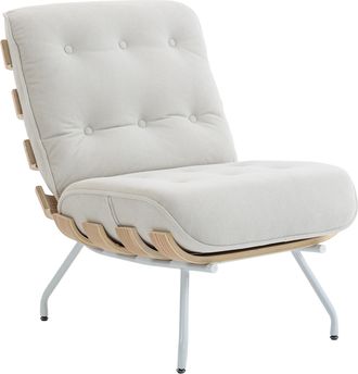 HOMCOM Homcom Butaca De Sal&oacute;n, Tapizado En Lino, Sill&oacute;n De Lectura Con Asiento Acolchado, Soporte Con Listones, Estructura De Acero, Crema