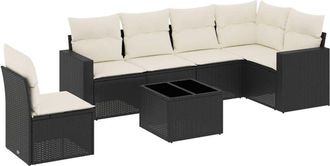 vidaXL Set De Comedor De Jard&iacute;n 7 Pzas Y Cojines Rat&aacute;n Sint&eacute;tico Negro Vidaxl