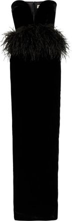 New Arrivals Sienna Feather-appliqu&eacute;d Velvet Maxi Dress - Black - 34 (UK6 / XS)