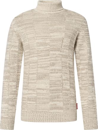 Joop Strickpullover JOOP JEANS Milsom, Herren, Gr. XXL, medium beige, Strick, Obermaterial: 66% Baumwolle, 17% Wolle, 17% Polyacryl, meliert, unifarben, re
