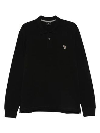 Paul Smith long-sleeve zebra-logo polo shirt - men - Organic Cotton - S - Black