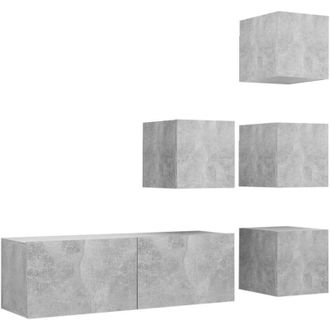vidaXL vidaXL Set di Mobili Porta TV 5 pz Grigio Cemento in Legno Multistrato