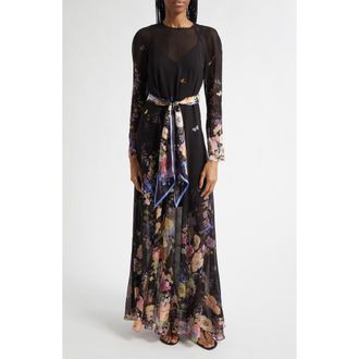 Zimmermann Luna Long Sleeve Maxi Dress in Black Multi Floral at Nordstrom, Size 0P