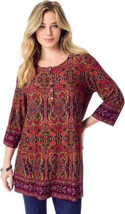 Roaman's Henley Ultra Drape Tunic in Multi Medallion Border at Nordstrom, Size 12