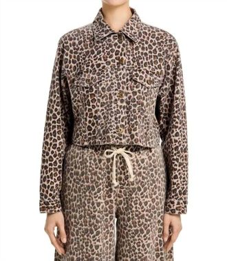 Vintage Havana Stretch Denim Crop Jacket In Leopard