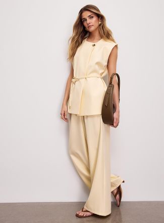 Icone Womens Asymmetric-belt pleated wide-leg pant