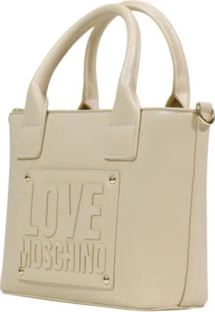 Love Moschino Womens Embossed Logo Tote Beige Polyurethane