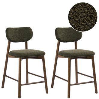 Beliani Conjunto De 2 Sillas De Bar Asiento Y Respaldo Acolchado De Boucl&eacute; Estructura De Madera De Caucho Comedor Cocina Marr&oacute;n Y Verde Mills