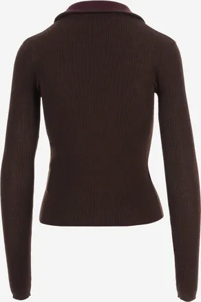 Frankie Shop Womens Half-Zip Ribbed Wool And Silk Sweater Brown Merino