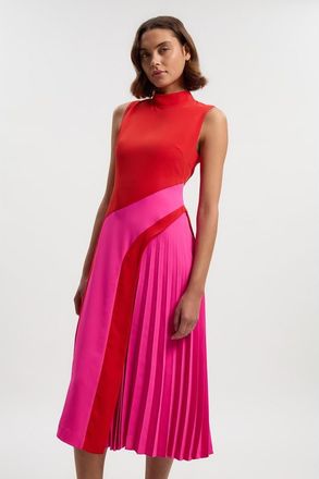 Karen Millen Colour Block High Neck Midi Dress in Pink at Nordstrom, Size 10