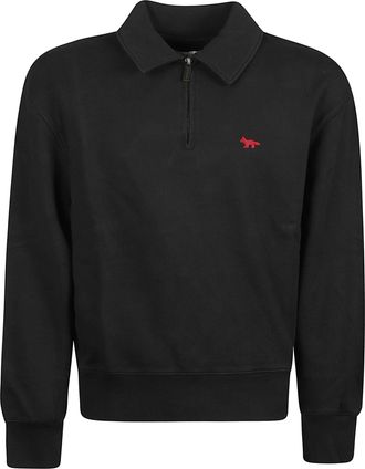 Maison Kitsun&eacute; Profile Fox Cropped Polo Organic Cotton Sweatshirt