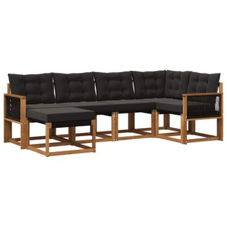 vidaXL Conjunto De Sof&aacute;s De Exterior Con Coj&iacute;n 6 Pcs Natural Y Negro Vidaxl