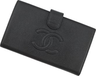 Chanel Black Grained Calfskin Long Wallet (Bi-Fold) (Pre-Owned)