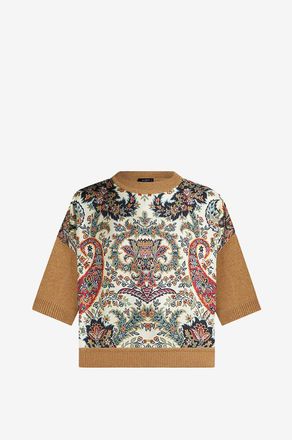 Etro Feiner Boxy-Pullover mit Seidentwill-Einsatz Floral Paisley