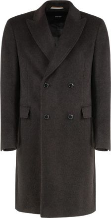 HUGO BOSS H-Hyde DB Peak Coat - Heren - Mantel - Bruin - M - Wol - Jassen