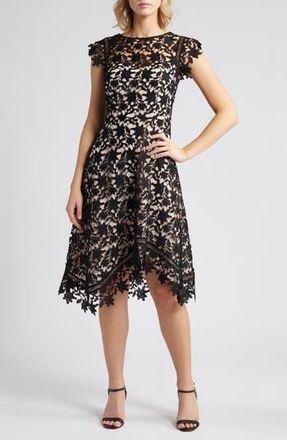 Eliza J Lace Asymmetric Cocktail Dress in Blk Natura at Nordstrom Rack, Size 18 (Similar To 14W)