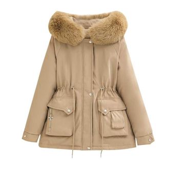 Generic Womens Faux Hooded Parka Jackets Waterproof Coats Fleece Lined Ladies Long Coat Outerwear Windproof Warm Thicken Sherpa Lining Puffer Jacket Womens Fa