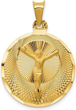 Diamond2Deal 14k Yellow Gold Polished Diamond-cut Corpus Circle Pendant