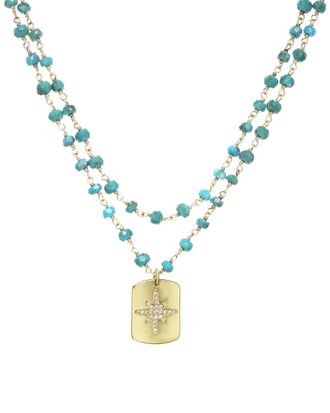 Rachel Reinhardt Jewelry 14K Over Silver Turquoise Cz Starburst Necklace