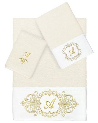Linum Home Textiles 3Pc 100% Turkish Cotton Monogram Embellished Towel Set