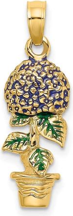 Diamond2Deal 14k Yellow Gold 3-D Enameled Lavender Hydrangea Flower In Pot Charm Pendant