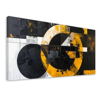 Feeby Impresi&oacute;n De Imagen, Abstracci&oacute;n C&iacute;rculos Formas Negro Amarillo, 120x60
