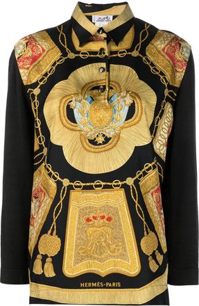 Herm&egrave;s 1990s Byzantine print silk shirt - women - Silk/Cotton/Cashmere - 38 - Black
