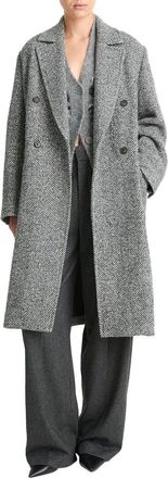 Vince Herringbone Double-Breasted Wool & Silk-Blend Coat